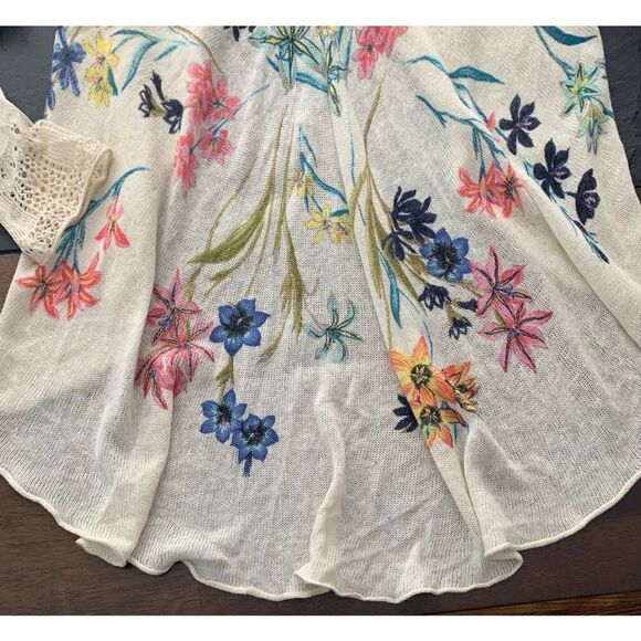 Knitted & Knotted Fleur des Champs Anthropologie FLORAL OPEN Cardigan SWEATER sz - Picture 9 of 10